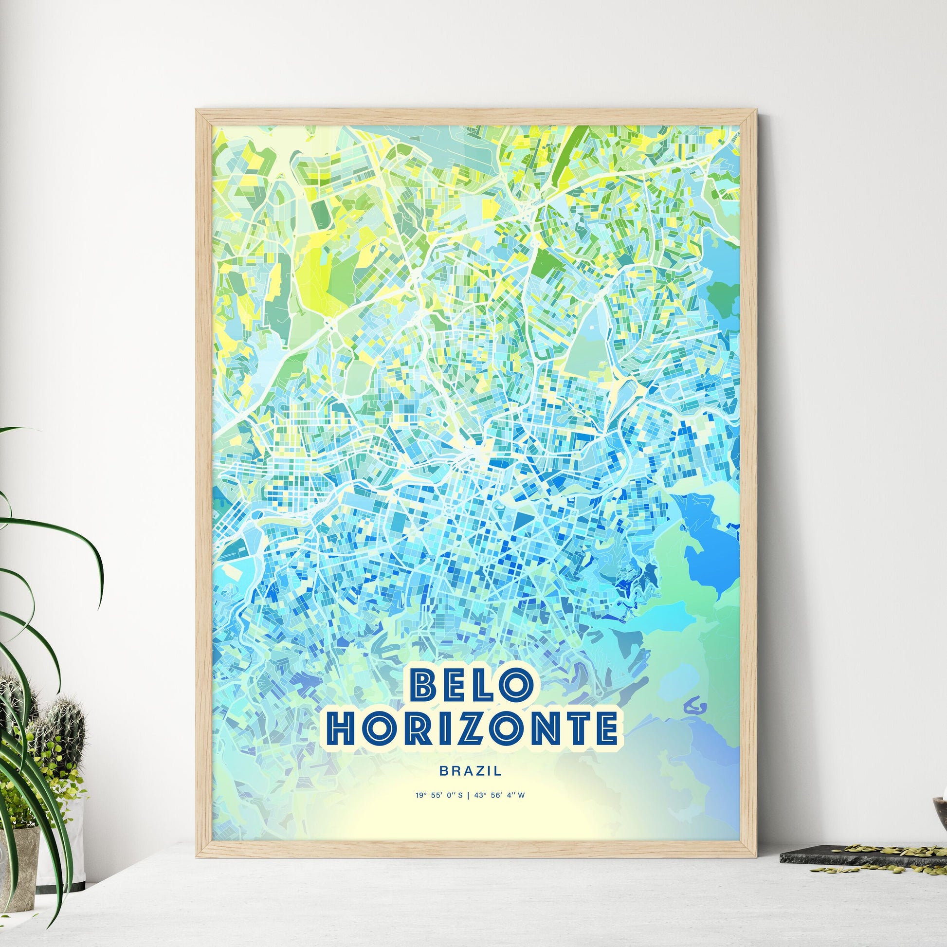 Colorful Belo Horizonte Brazil Fine Art Map Cool Blue