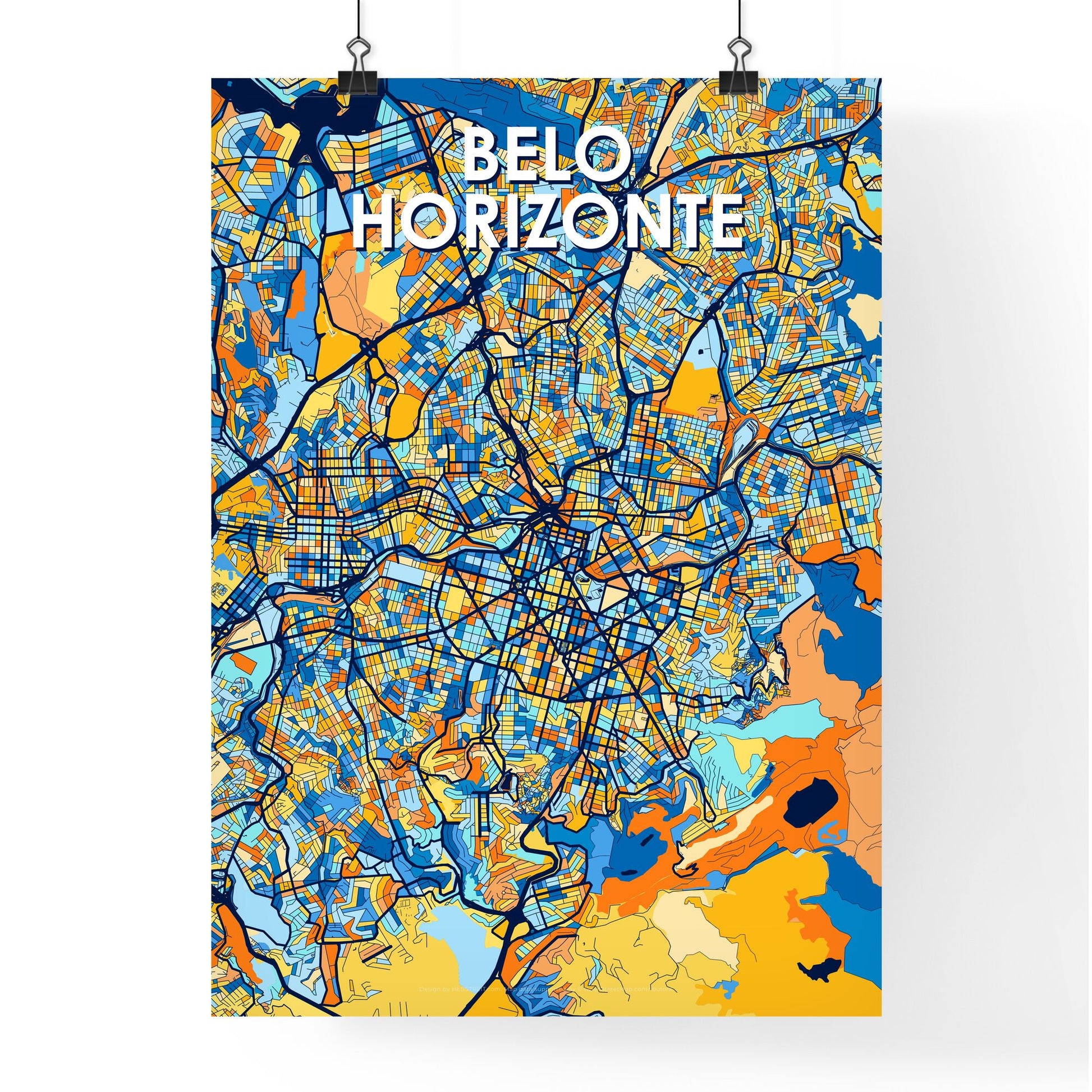 BELO HORIZONTE BRAZIL Vibrant Colorful Art Map Poster Blue Orange