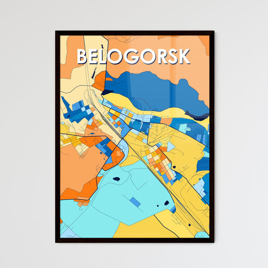 BELOGORSK RUSSIA Vibrant Colorful Art Map Poster Blue Orange