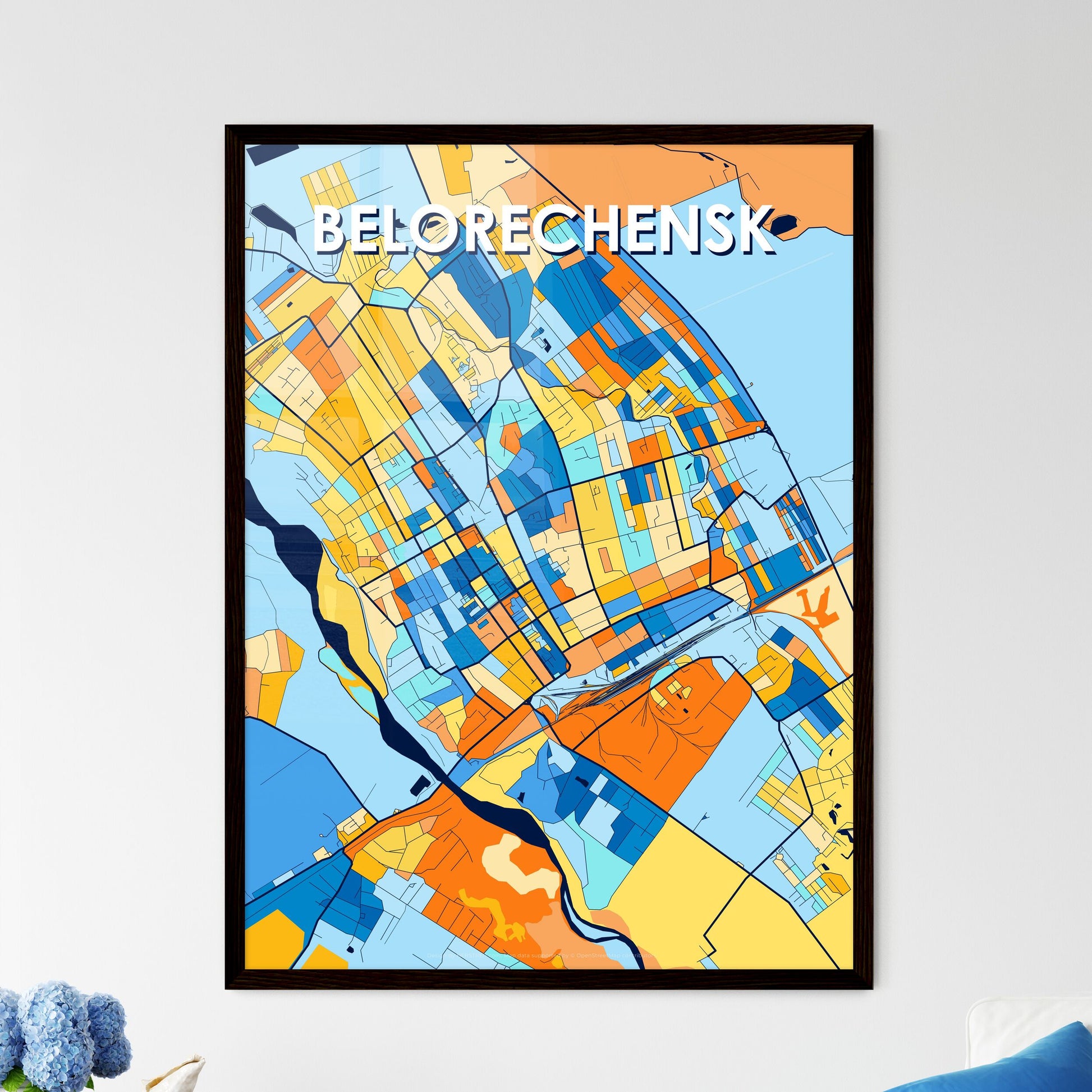 BELORECHENSK RUSSIA Vibrant Colorful Art Map Poster Blue Orange