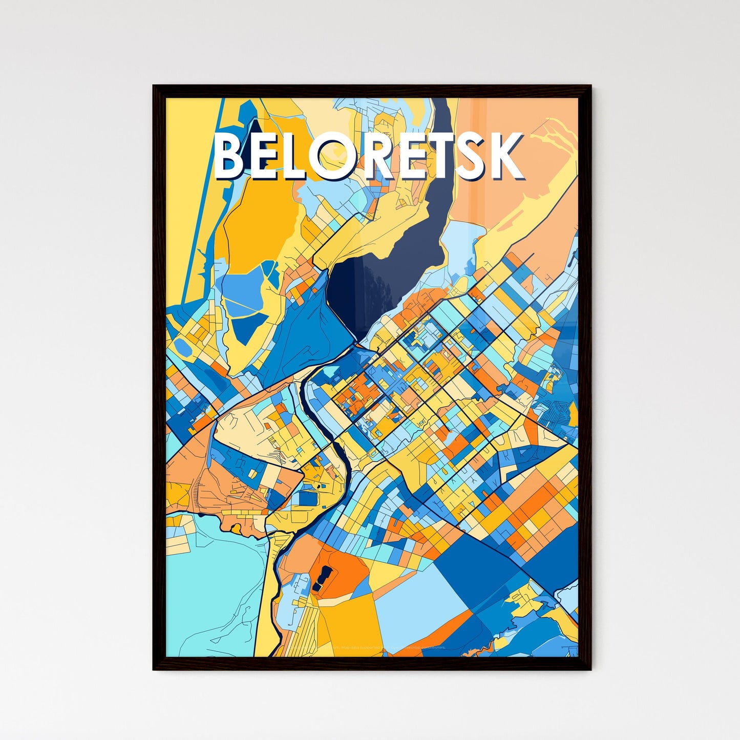 BELORETSK RUSSIA Vibrant Colorful Art Map Poster Blue Orange