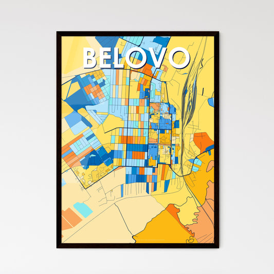 BELOVO RUSSIA Vibrant Colorful Art Map Poster Blue Orange