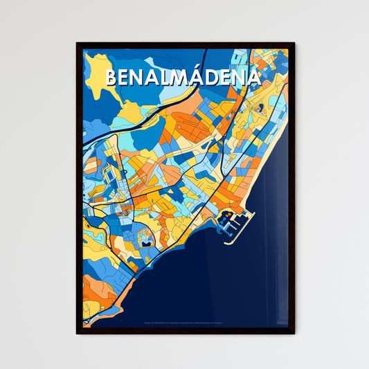 BENALMÁDENA SPAIN Vibrant Colorful Art Map Poster Blue Orange