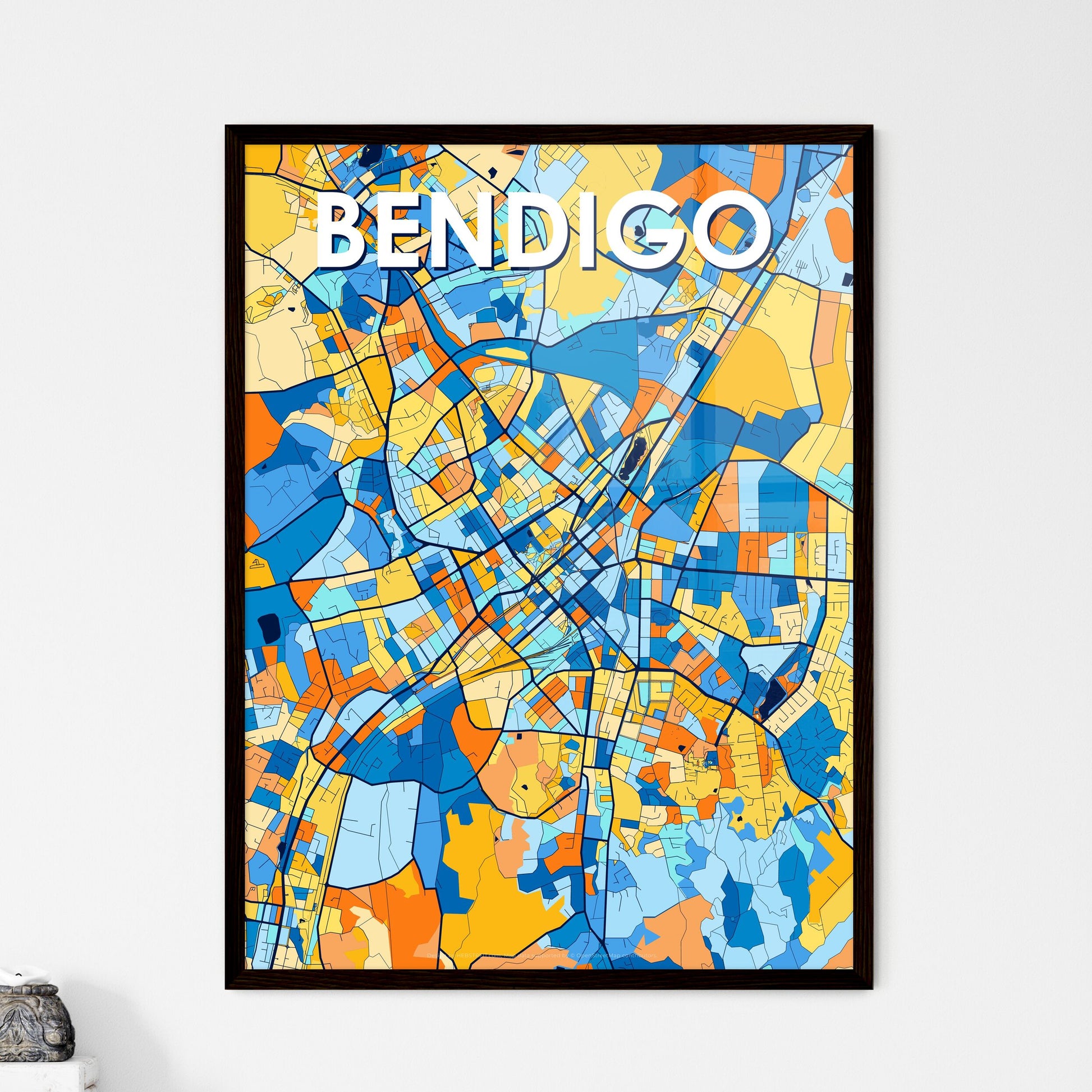 BENDIGO AUSTRALIA Vibrant Colorful Art Map Poster Blue Orange