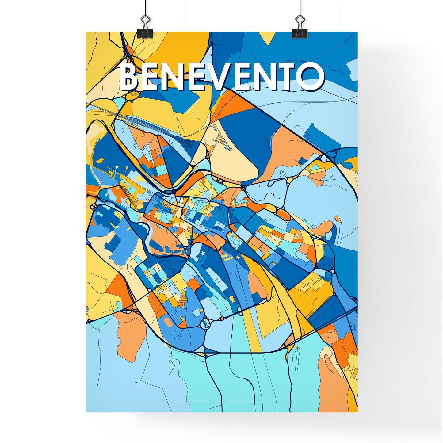 BENEVENTO ITALY Vibrant Colorful Art Map Poster Blue Orange