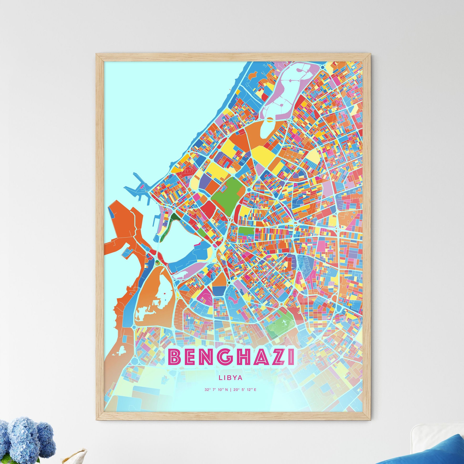 Colorful Benghazi Libya Fine Art Map Crazy Colors