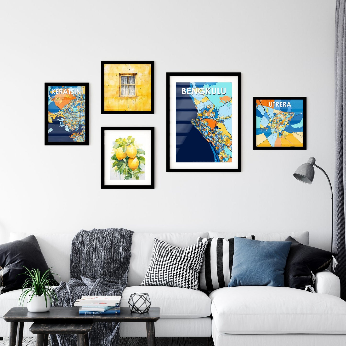 BENGKULU INDONESIA Vibrant Colorful Art Map Poster Blue Orange