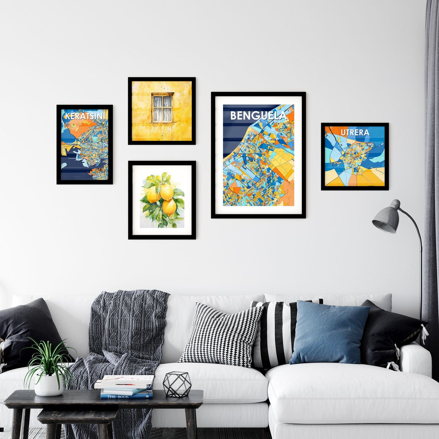 BENGUELA ANGOLA Vibrant Colorful Art Map Poster Blue Orange