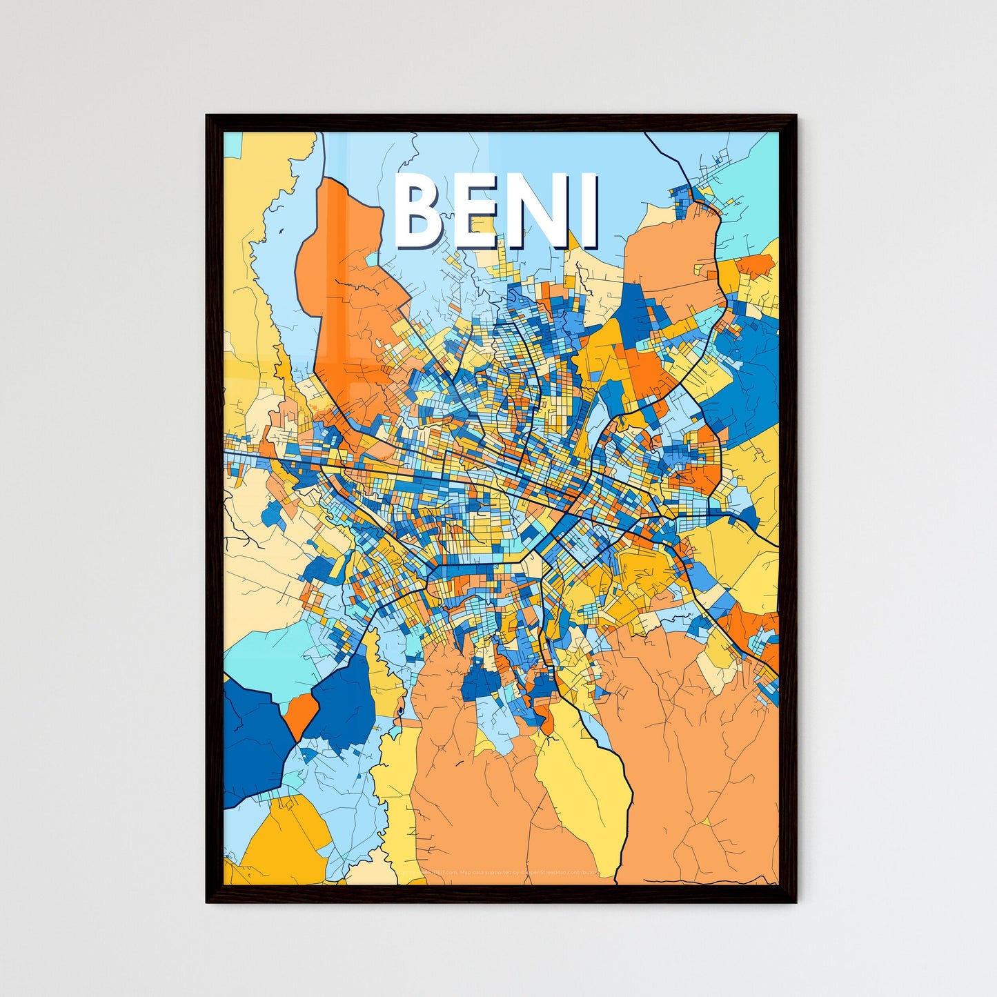 BENI DR CONGO Vibrant Colorful Art Map Poster Blue Orange