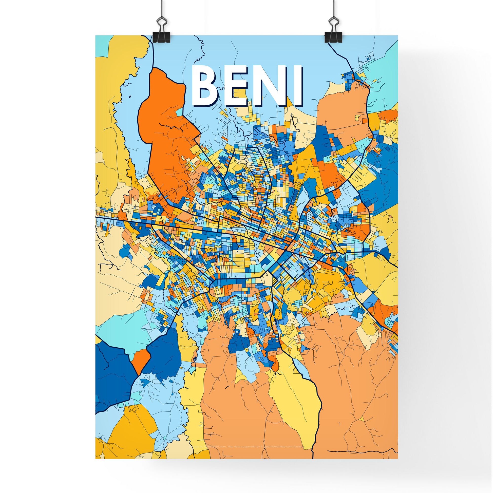 BENI DR CONGO Vibrant Colorful Art Map Poster Blue Orange