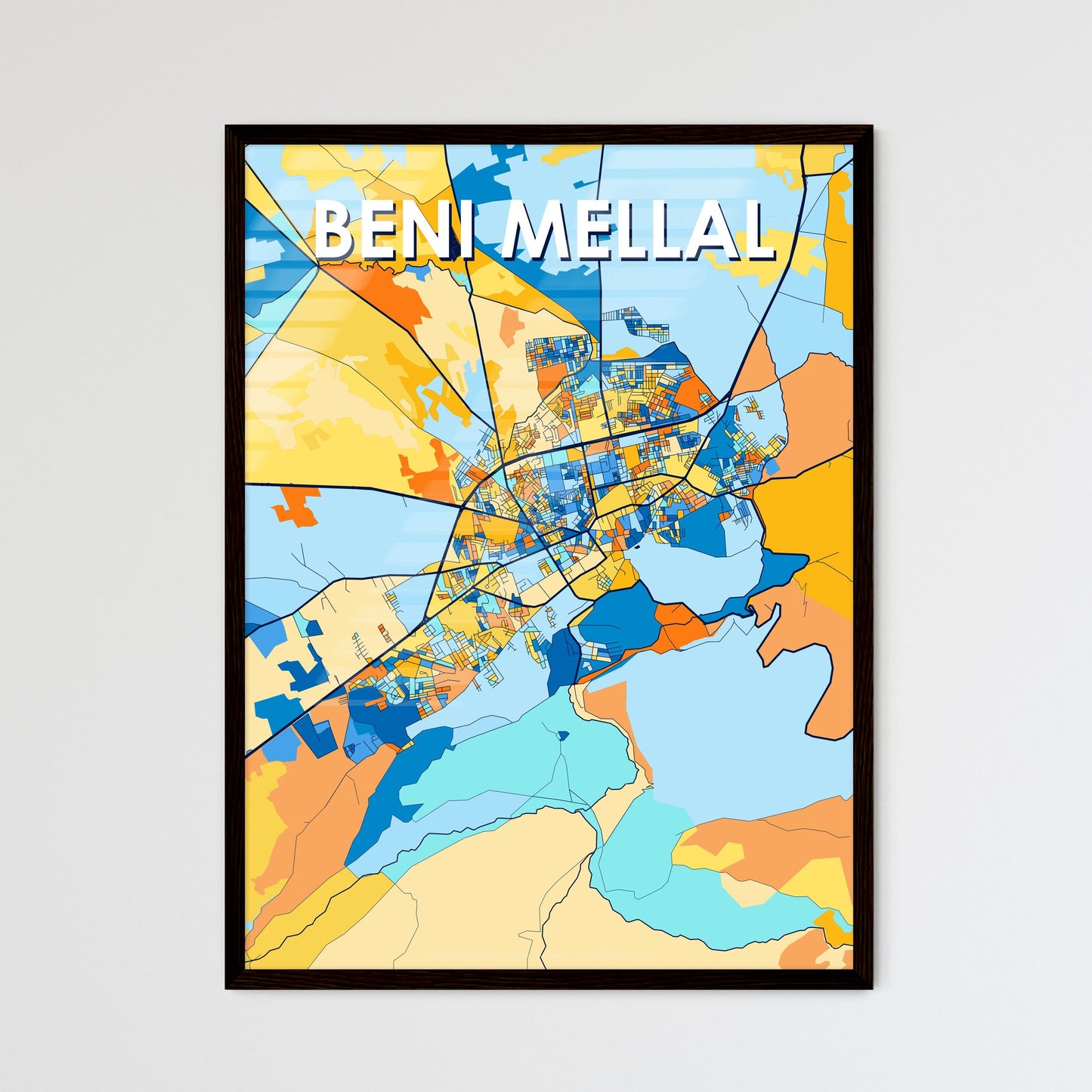 BENI MELLAL MOROCCO Vibrant Colorful Art Map Poster Blue Orange