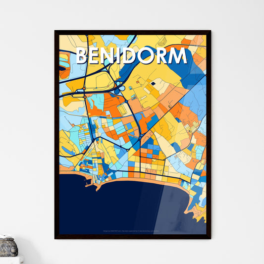 BENIDORM SPAIN Vibrant Colorful Art Map Poster Blue Orange