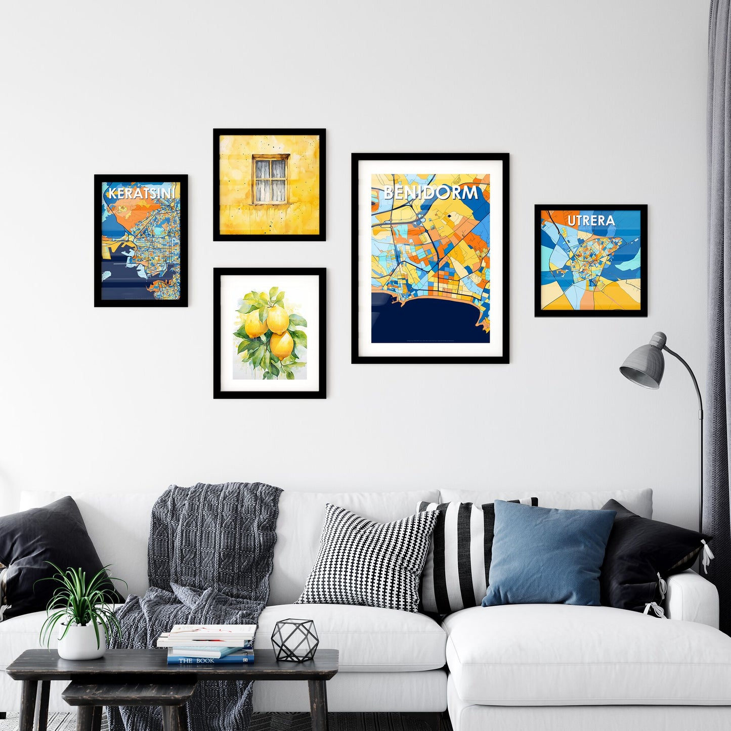 BENIDORM SPAIN Vibrant Colorful Art Map Poster Blue Orange