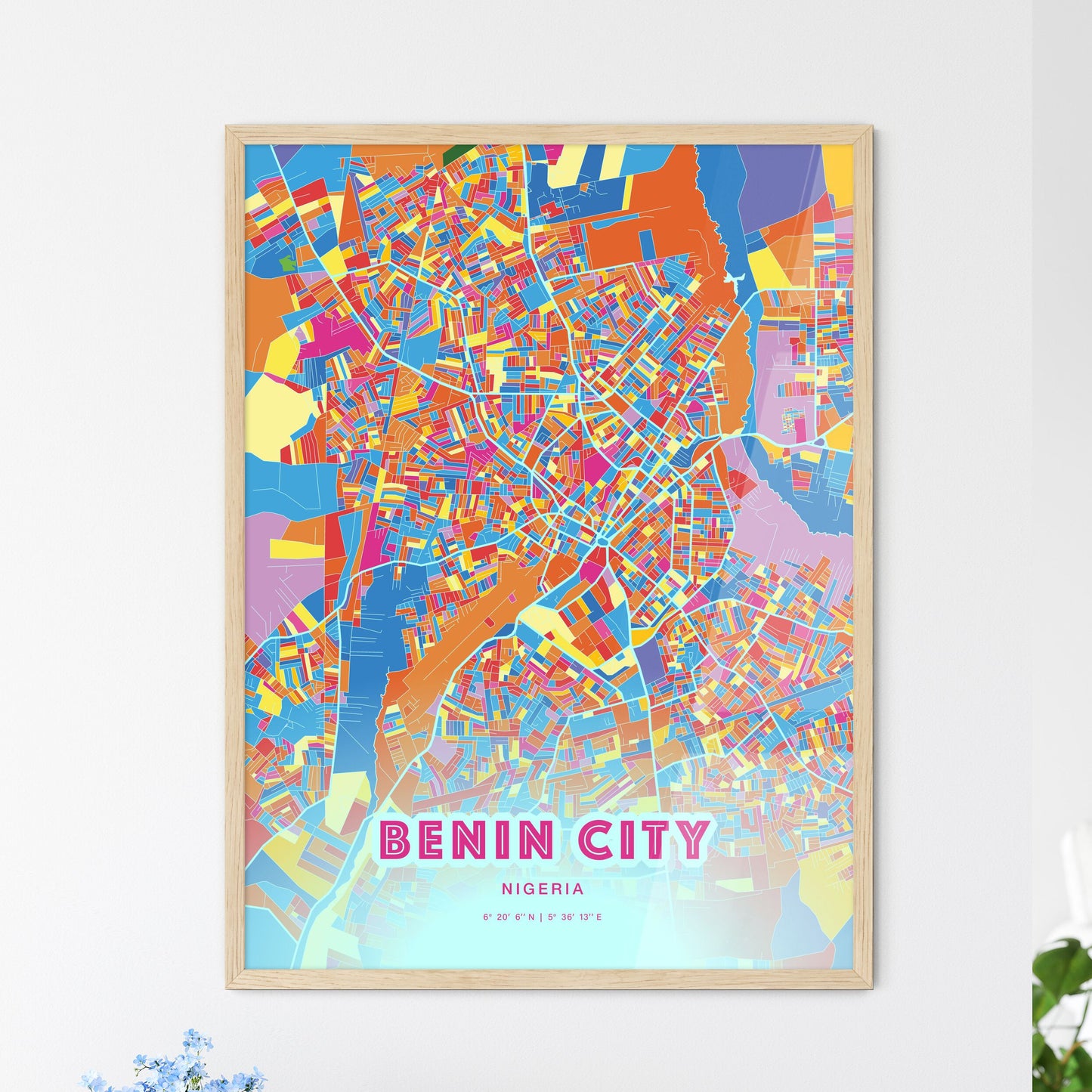 Colorful Benin City Nigeria Fine Art Map Crazy Colors