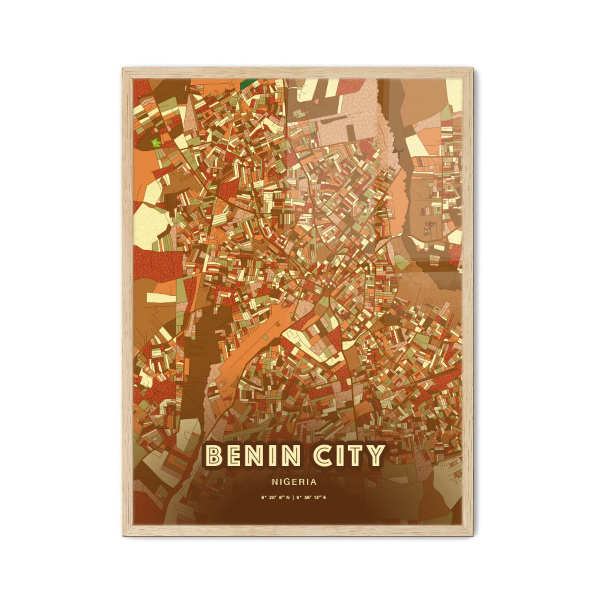 Colorful Benin City Nigeria Fine Art Map Farmhouse