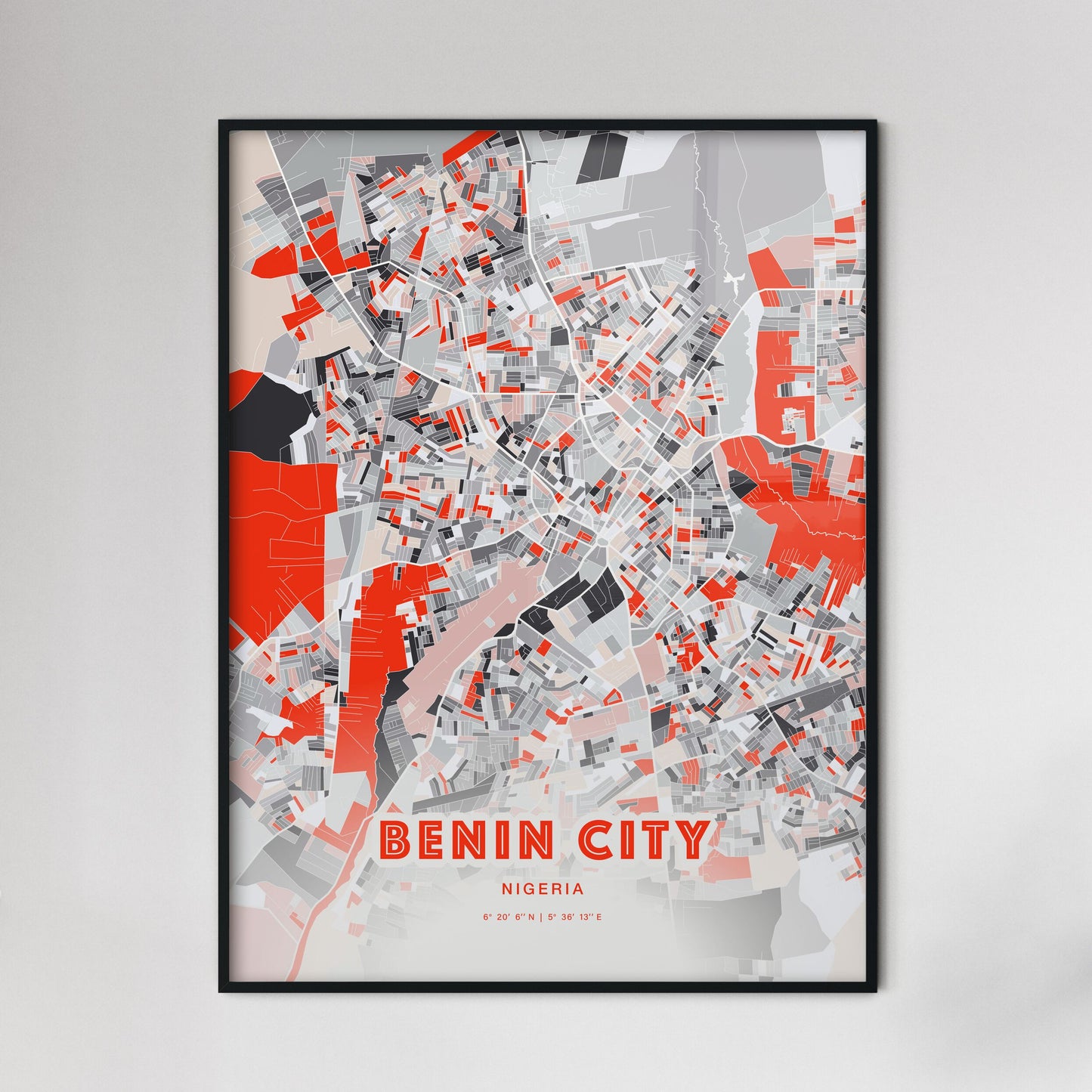 Colorful Benin City Nigeria Fine Art Map Modern Expressive