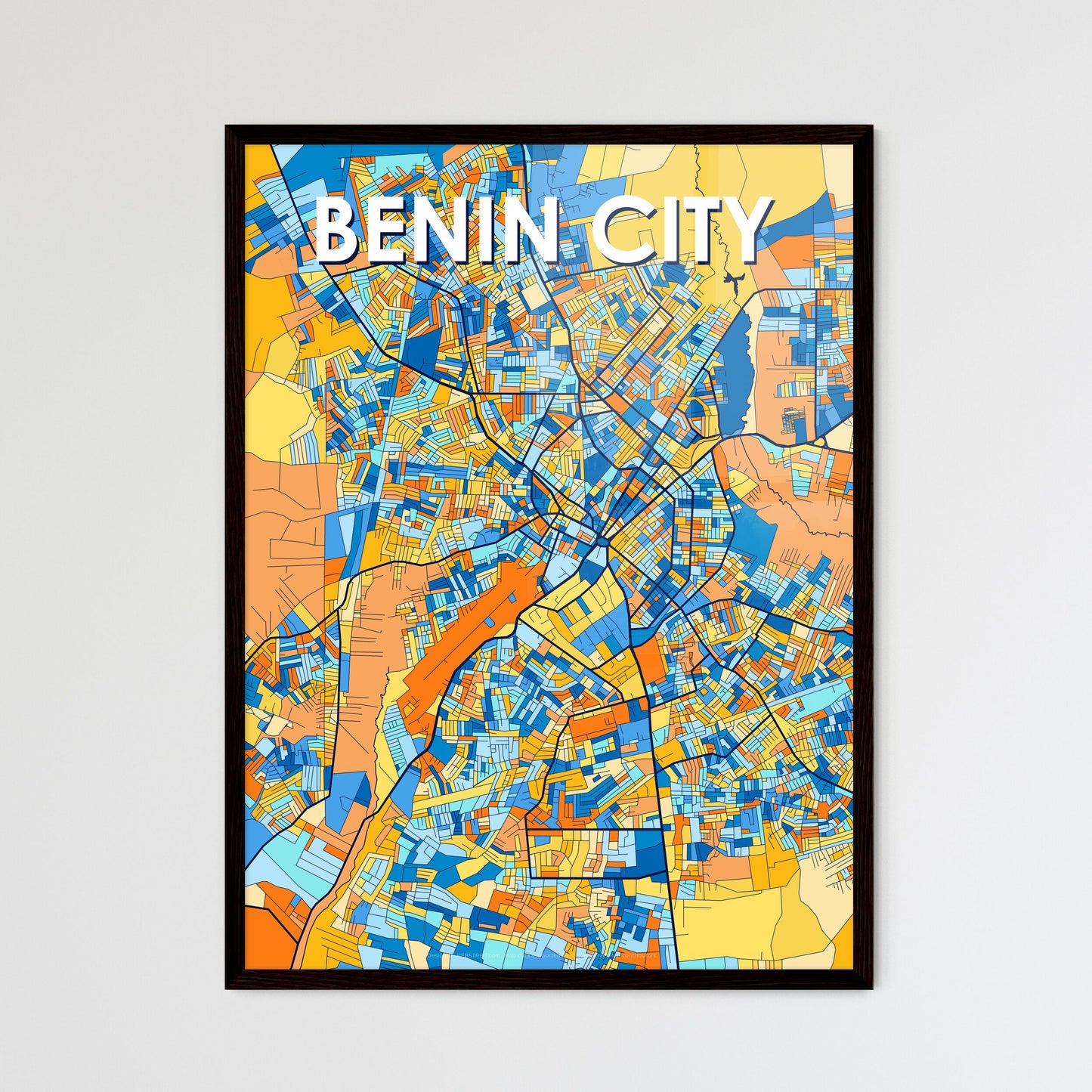 BENIN CITY NIGERIA Vibrant Colorful Art Map Poster Blue Orange