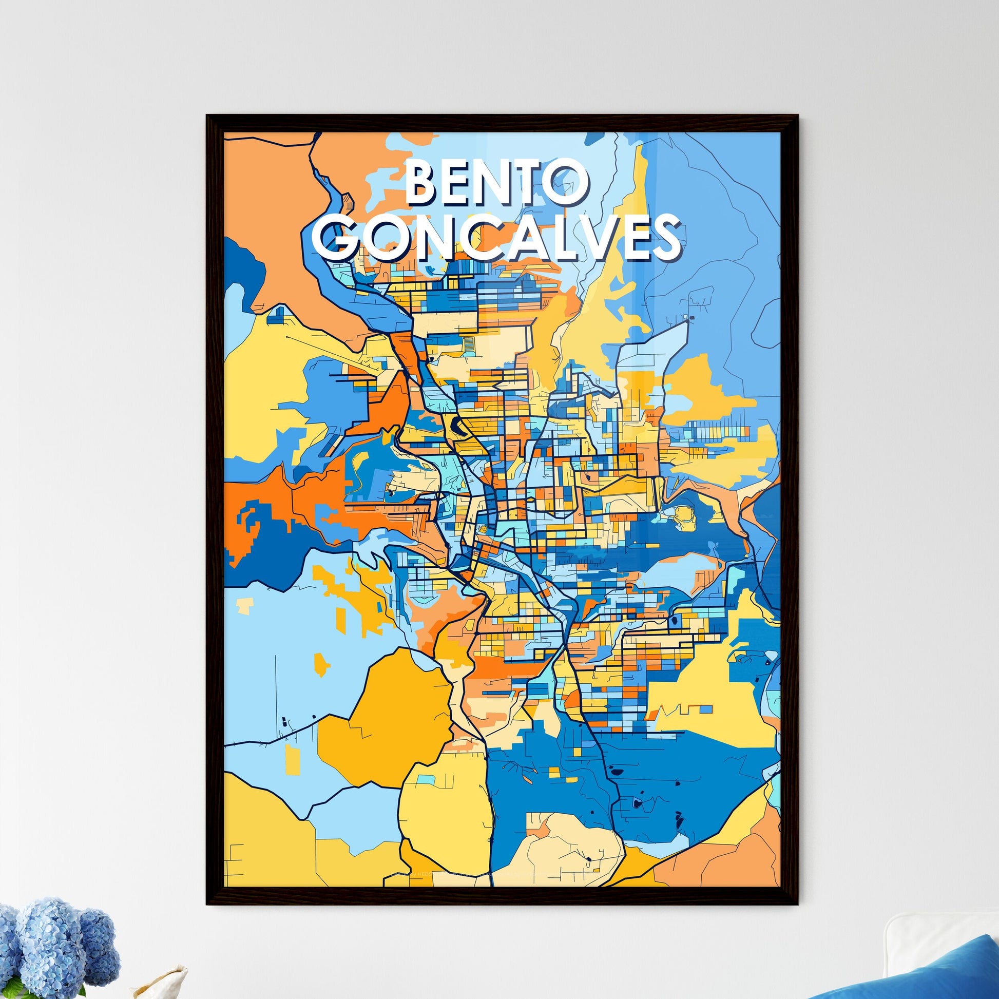 BENTO GONCALVES BRAZIL Vibrant Colorful Art Map Poster Blue Orange