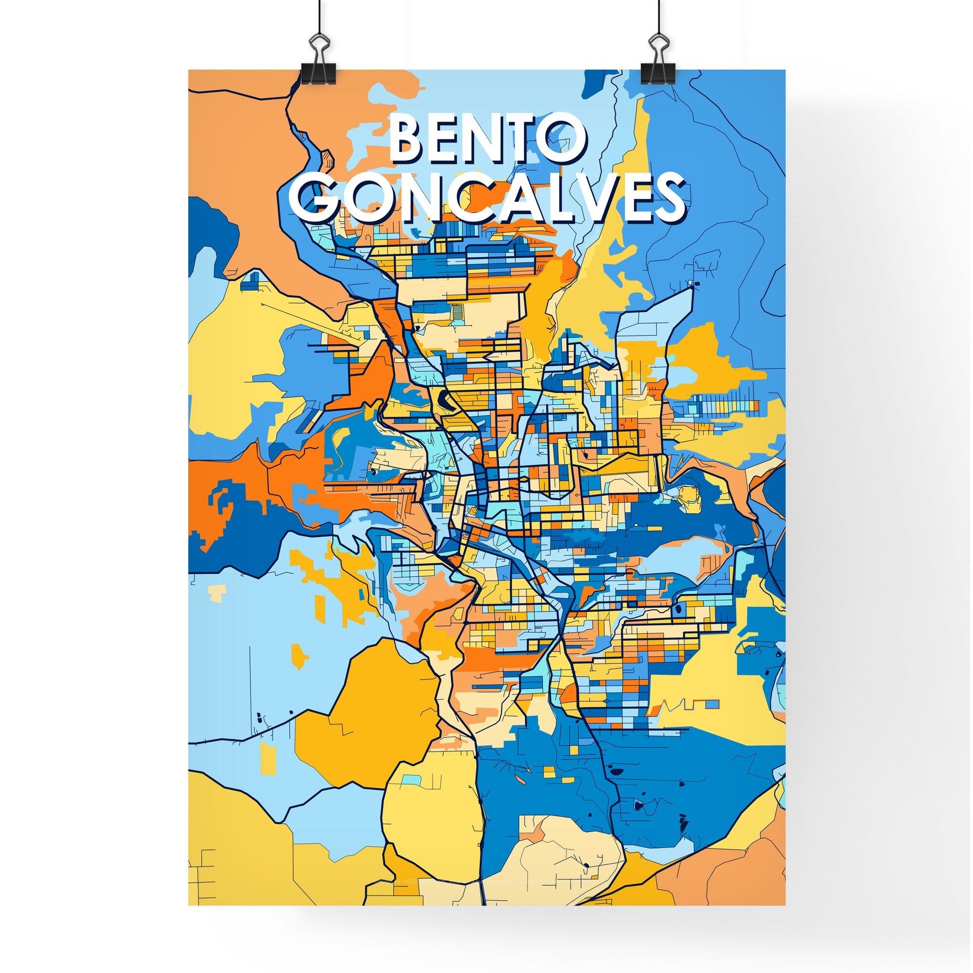 BENTO GONCALVES BRAZIL Vibrant Colorful Art Map Poster Blue Orange