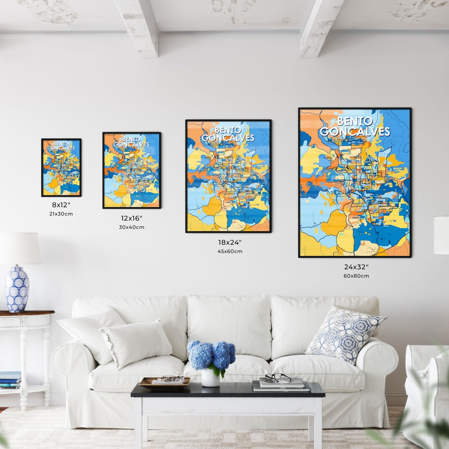 BENTO GONCALVES BRAZIL Vibrant Colorful Art Map Poster Blue Orange