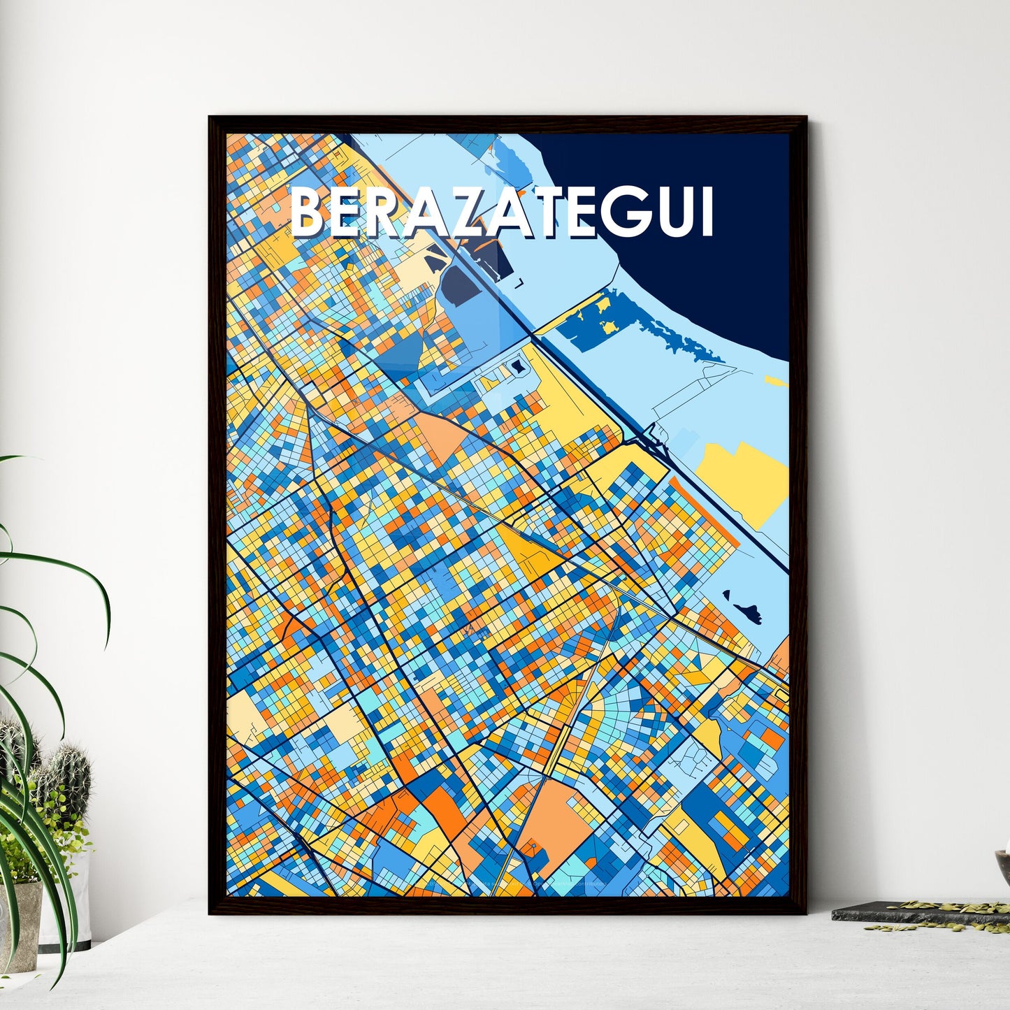 BERAZATEGUI ARGENTINA Vibrant Colorful Art Map Poster Blue Orange