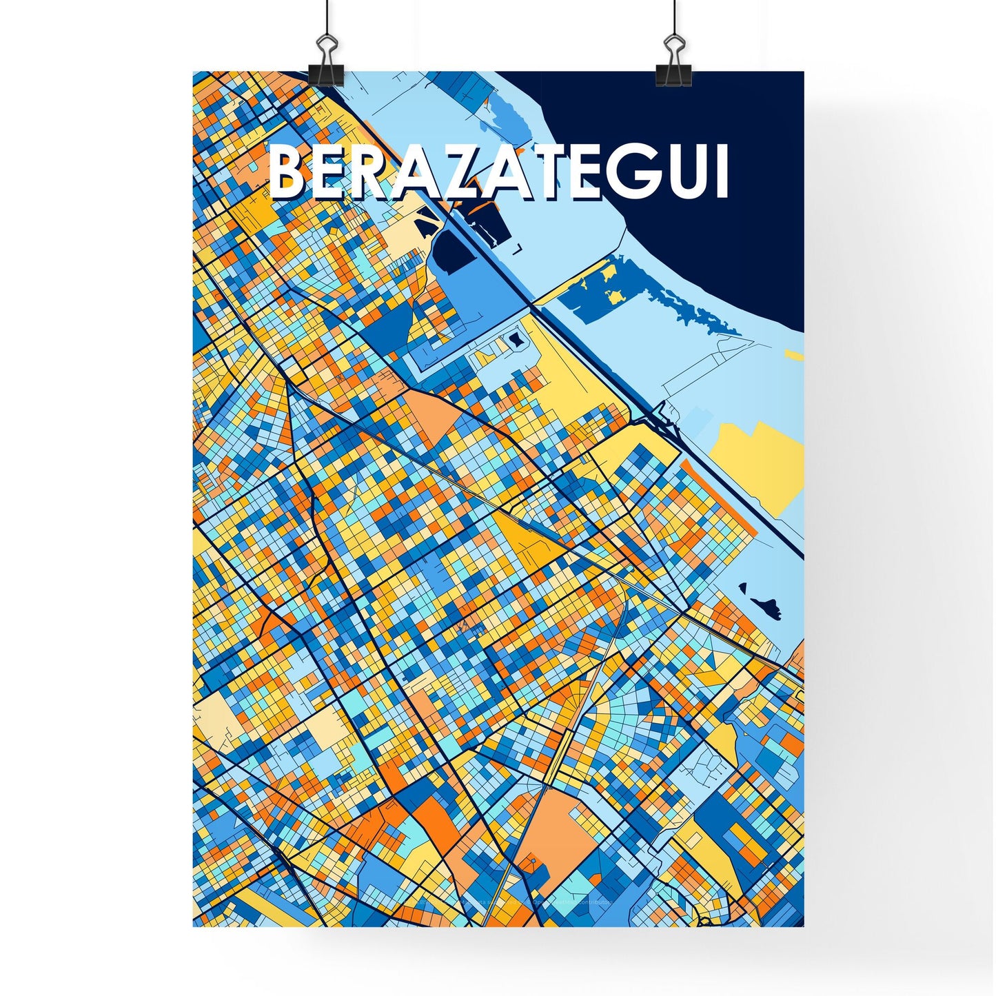 BERAZATEGUI ARGENTINA Vibrant Colorful Art Map Poster Blue Orange