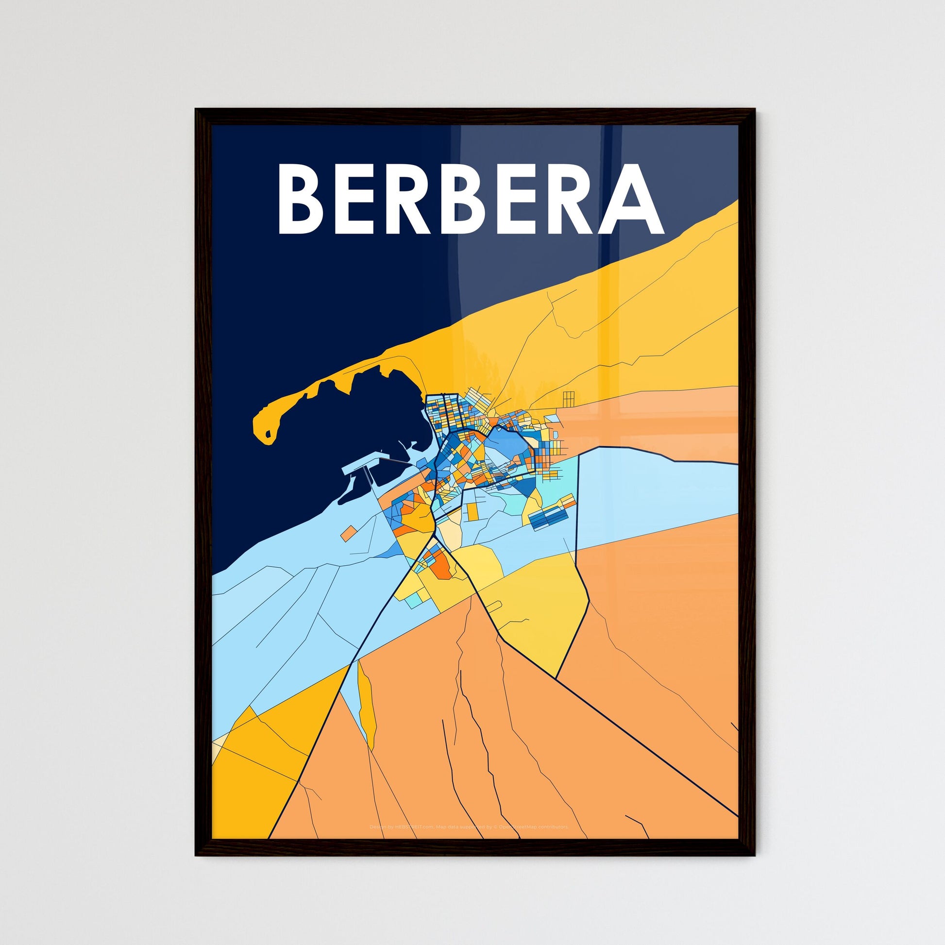 BERBERA SOMALIA Vibrant Colorful Art Map Poster Blue Orange