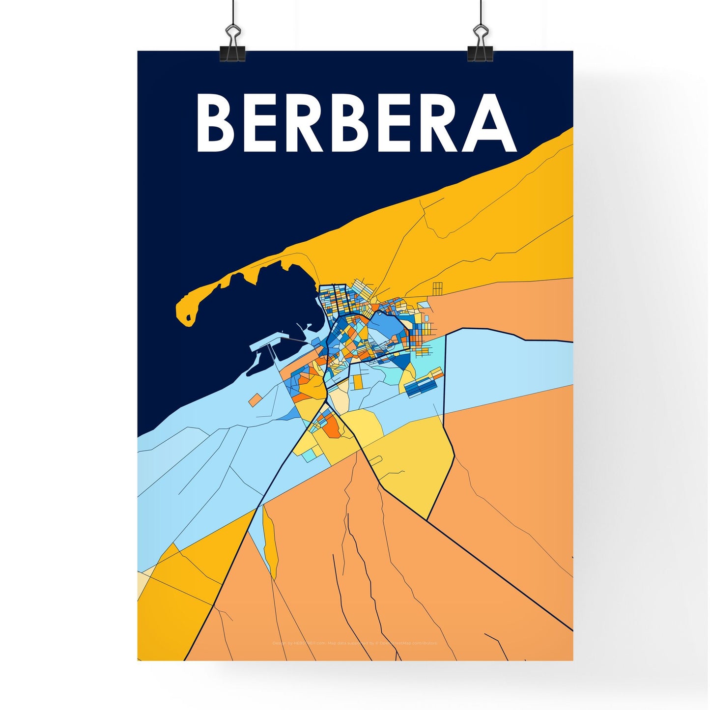 BERBERA SOMALIA Vibrant Colorful Art Map Poster Blue Orange