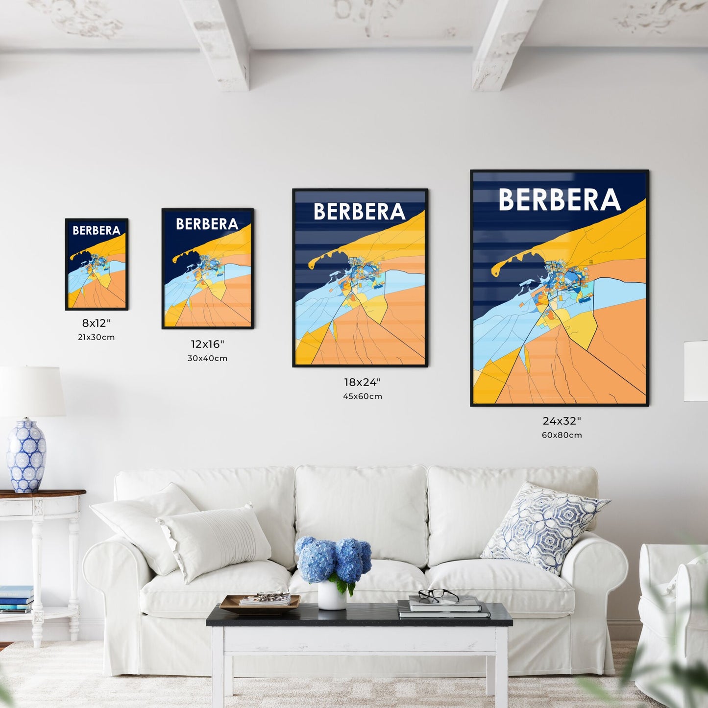 BERBERA SOMALIA Vibrant Colorful Art Map Poster Blue Orange