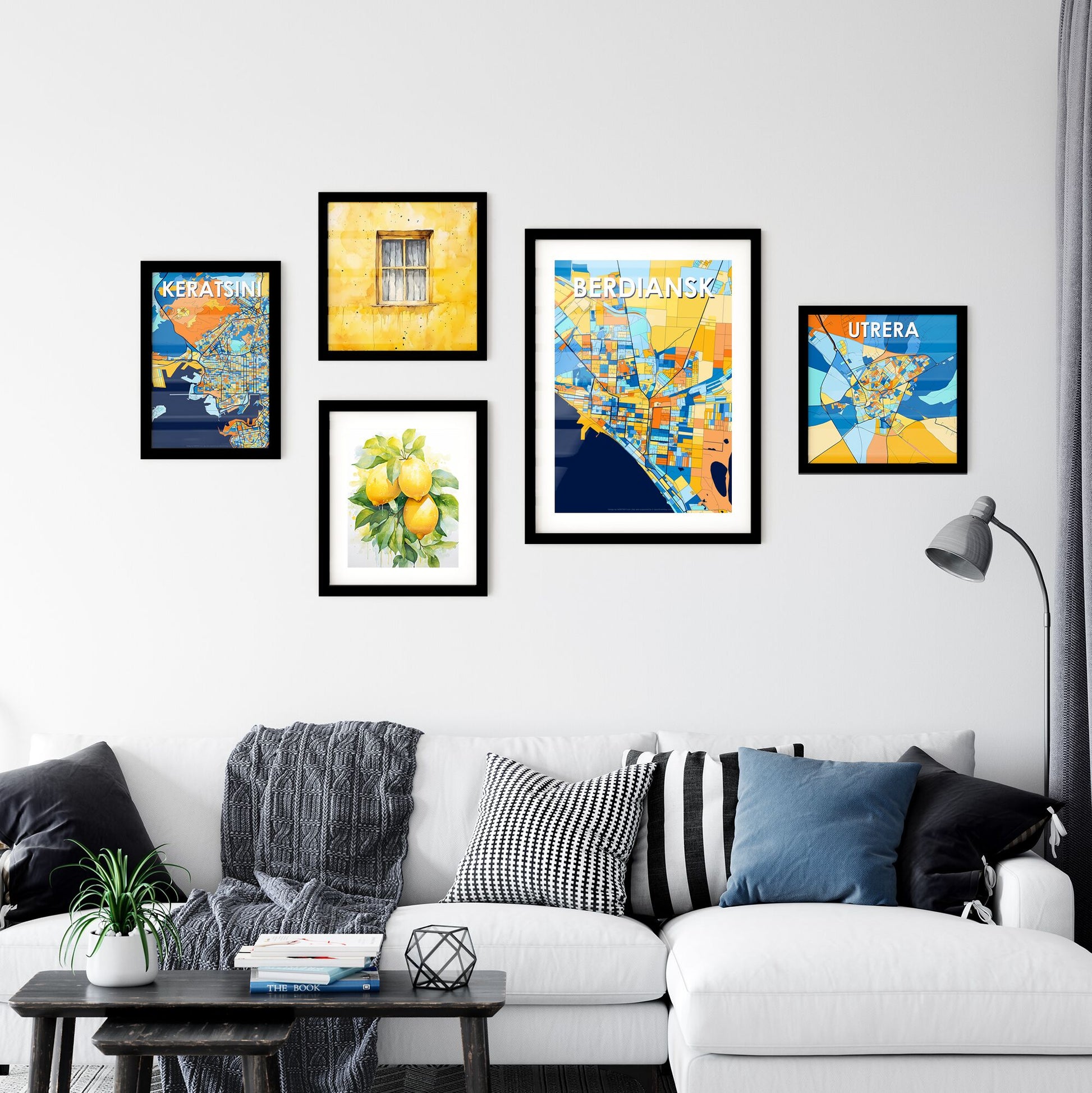 BERDIANSK UKRAINE Vibrant Colorful Art Map Poster Blue Orange