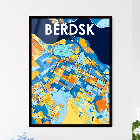 BERDSK RUSSIA Vibrant Colorful Art Map Poster Blue Orange