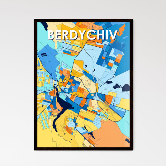 BERDYCHIV UKRAINE Vibrant Colorful Art Map Poster Blue Orange