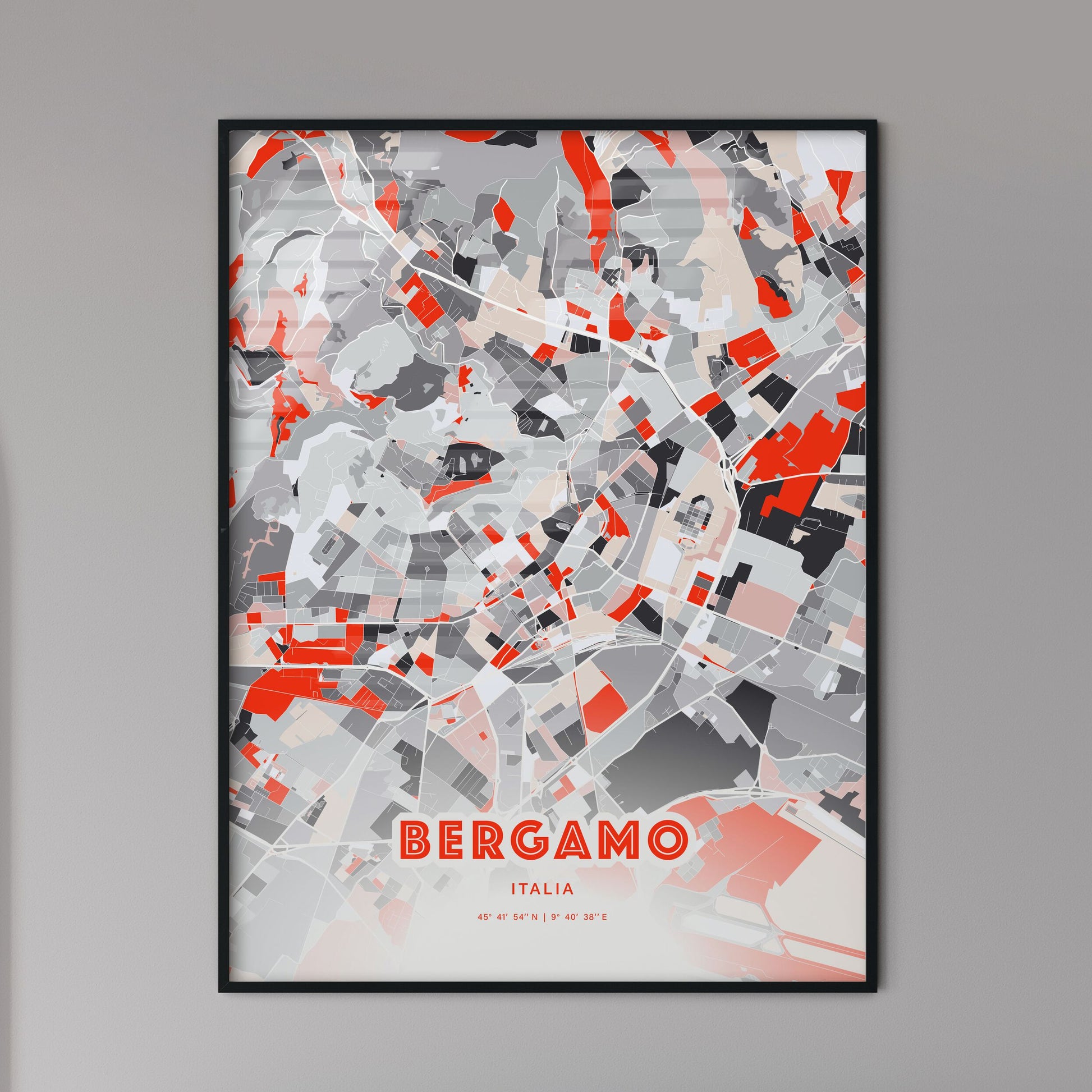 Colorful Bergamo Italy Fine Art Map Modern Expressive