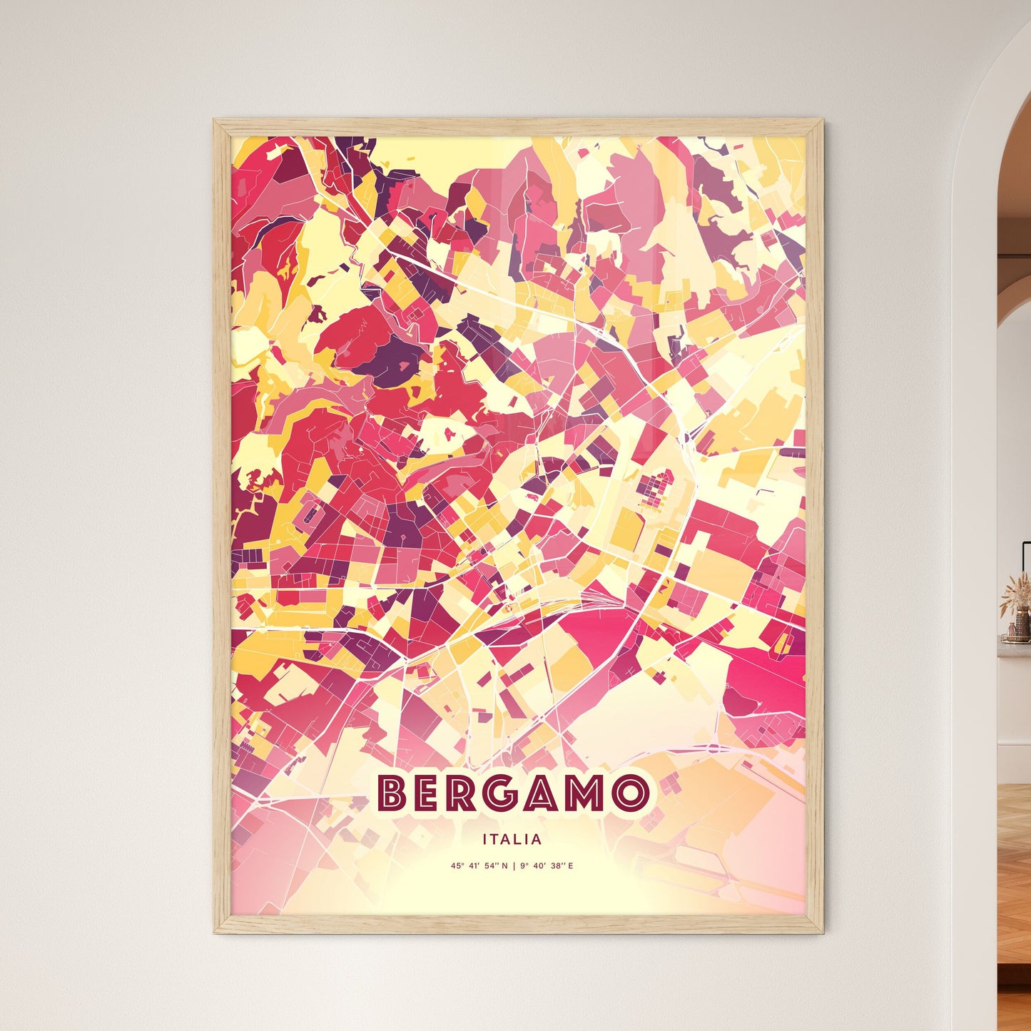 Colorful Bergamo Italy Fine Art Map Hot Red