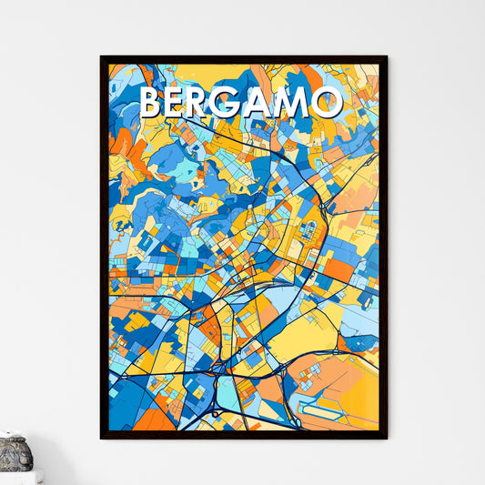 BERGAMO ITALY Vibrant Colorful Art Map Poster Blue Orange