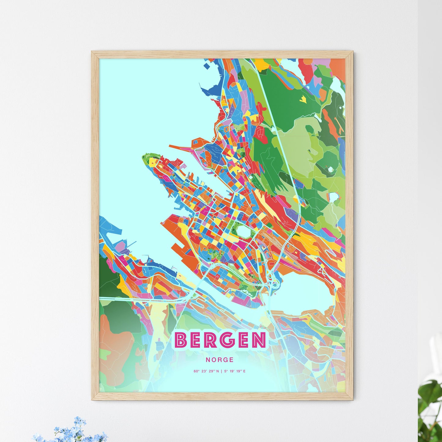 Colorful Bergen Norway Fine Art Map Crazy Colors