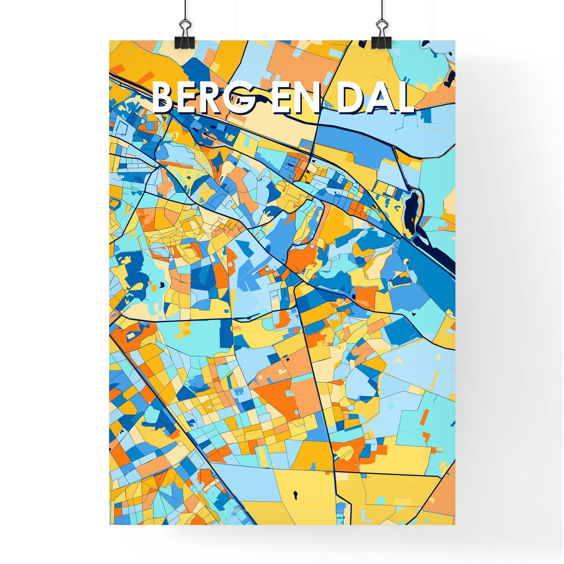 BERG EN DAL NETHERLANDS Vibrant Colorful Art Map Poster Blue Orange