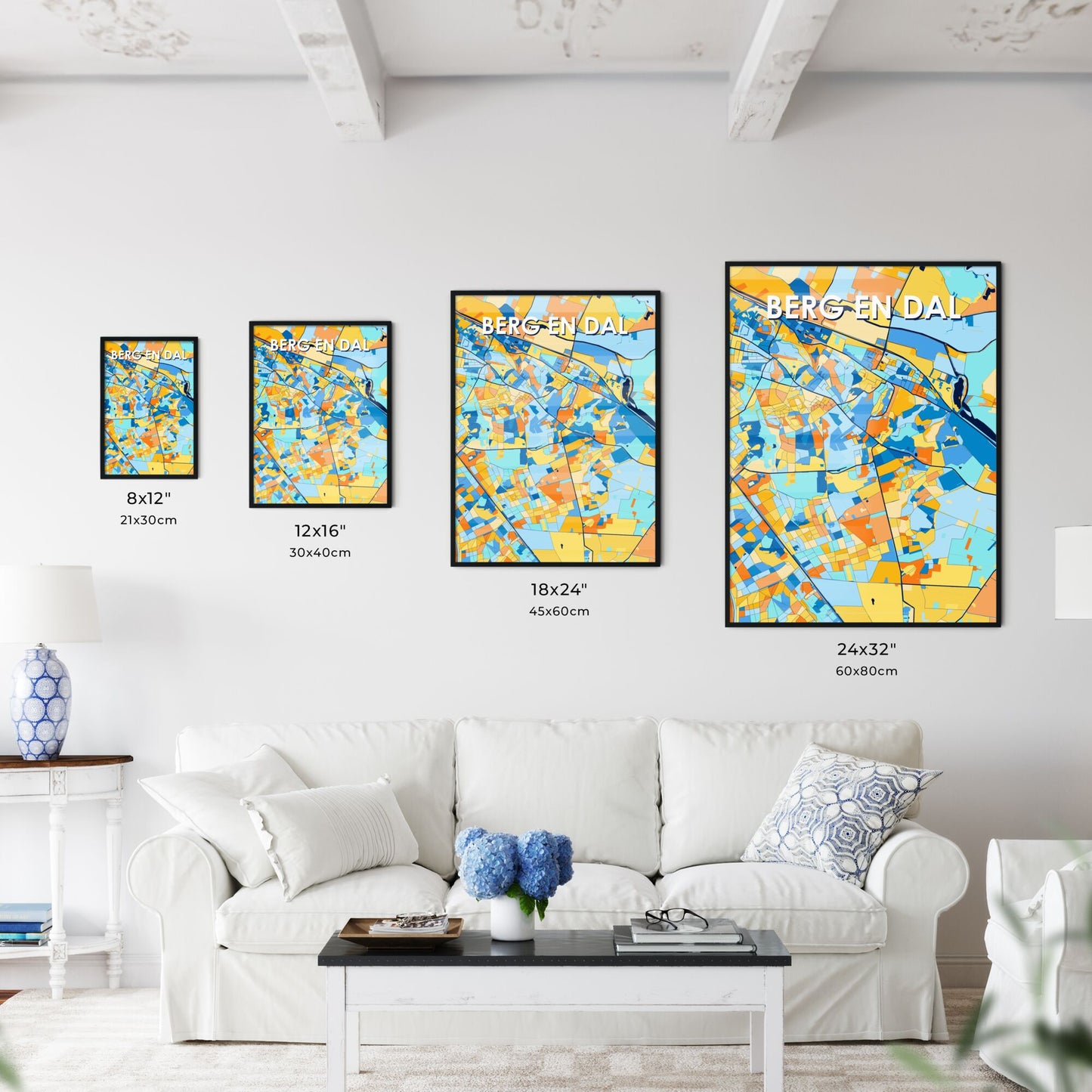 BERG EN DAL NETHERLANDS Vibrant Colorful Art Map Poster Blue Orange