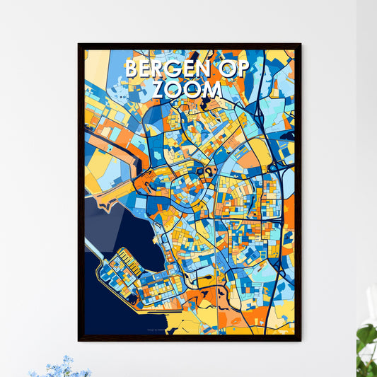 BERGEN OP ZOOM NETHERLANDS Vibrant Colorful Art Map Poster Blue Orange