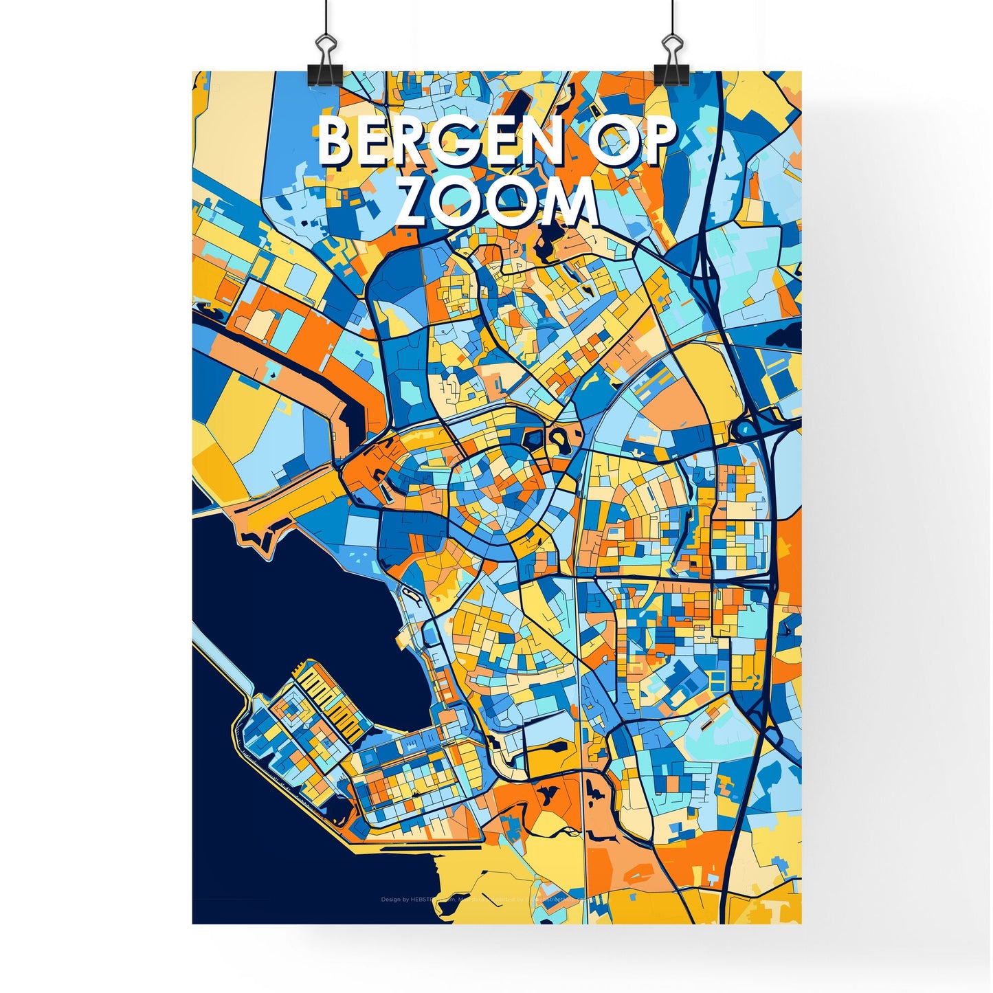 BERGEN OP ZOOM NETHERLANDS Vibrant Colorful Art Map Poster Blue Orange