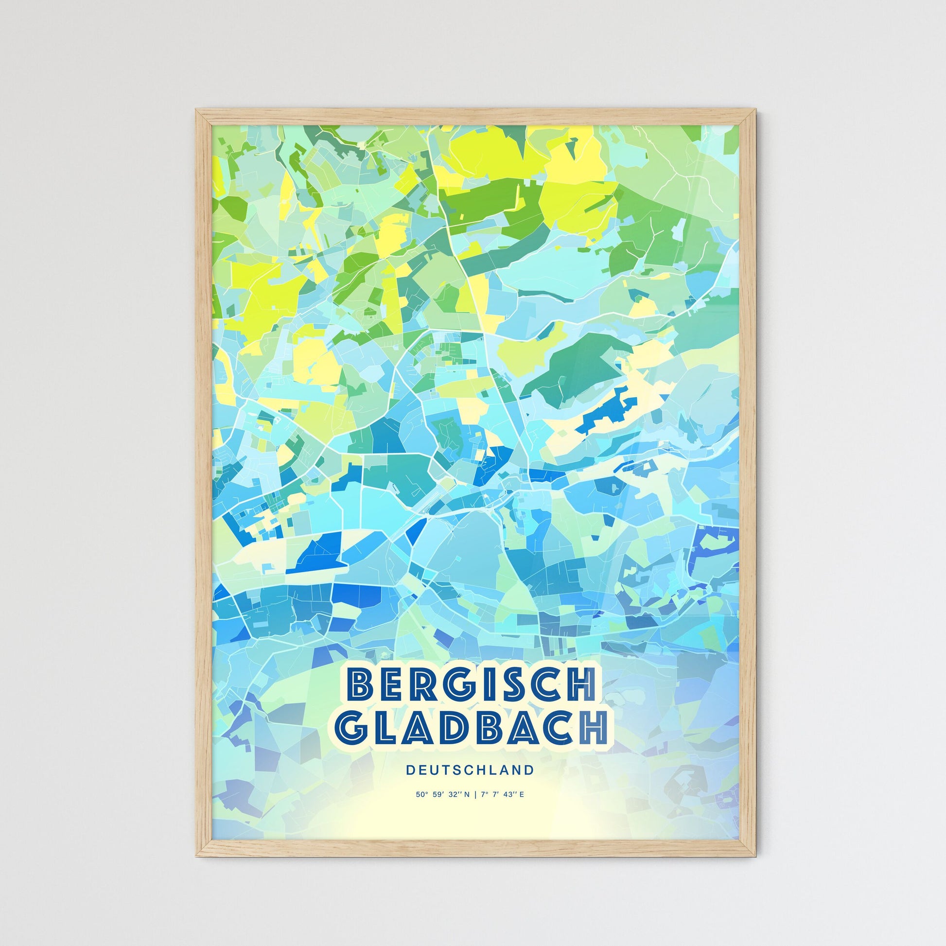 Colorful Bergisch Gladbach Germany Fine Art Map Cool Blue