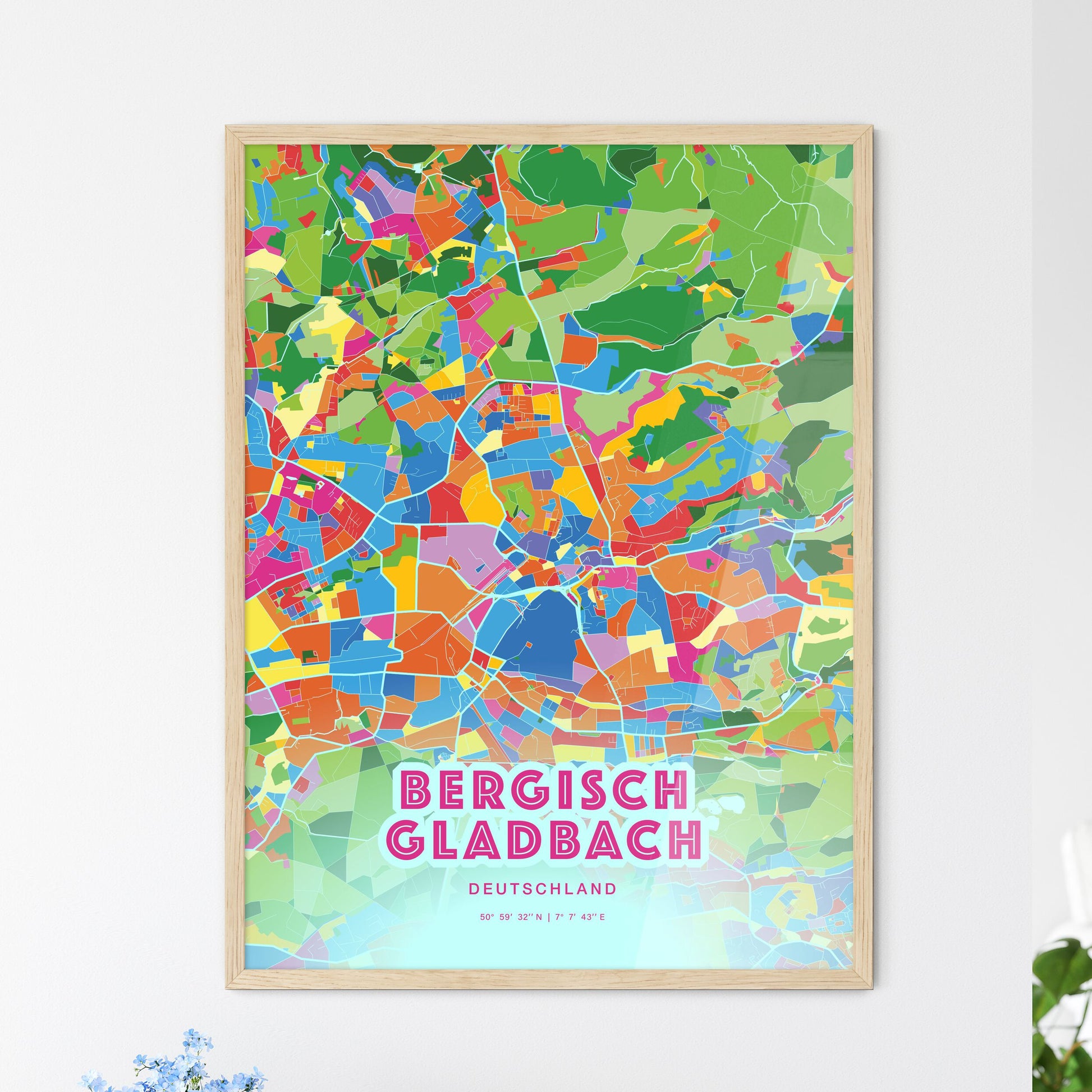 Colorful Bergisch Gladbach Germany Fine Art Map Crazy Colors