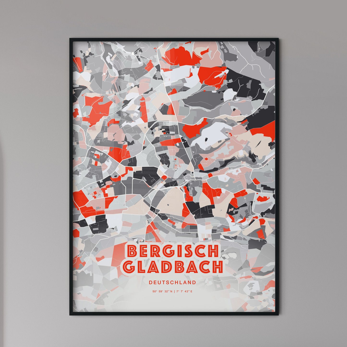 Colorful Bergisch Gladbach Germany Fine Art Map Modern Expressive