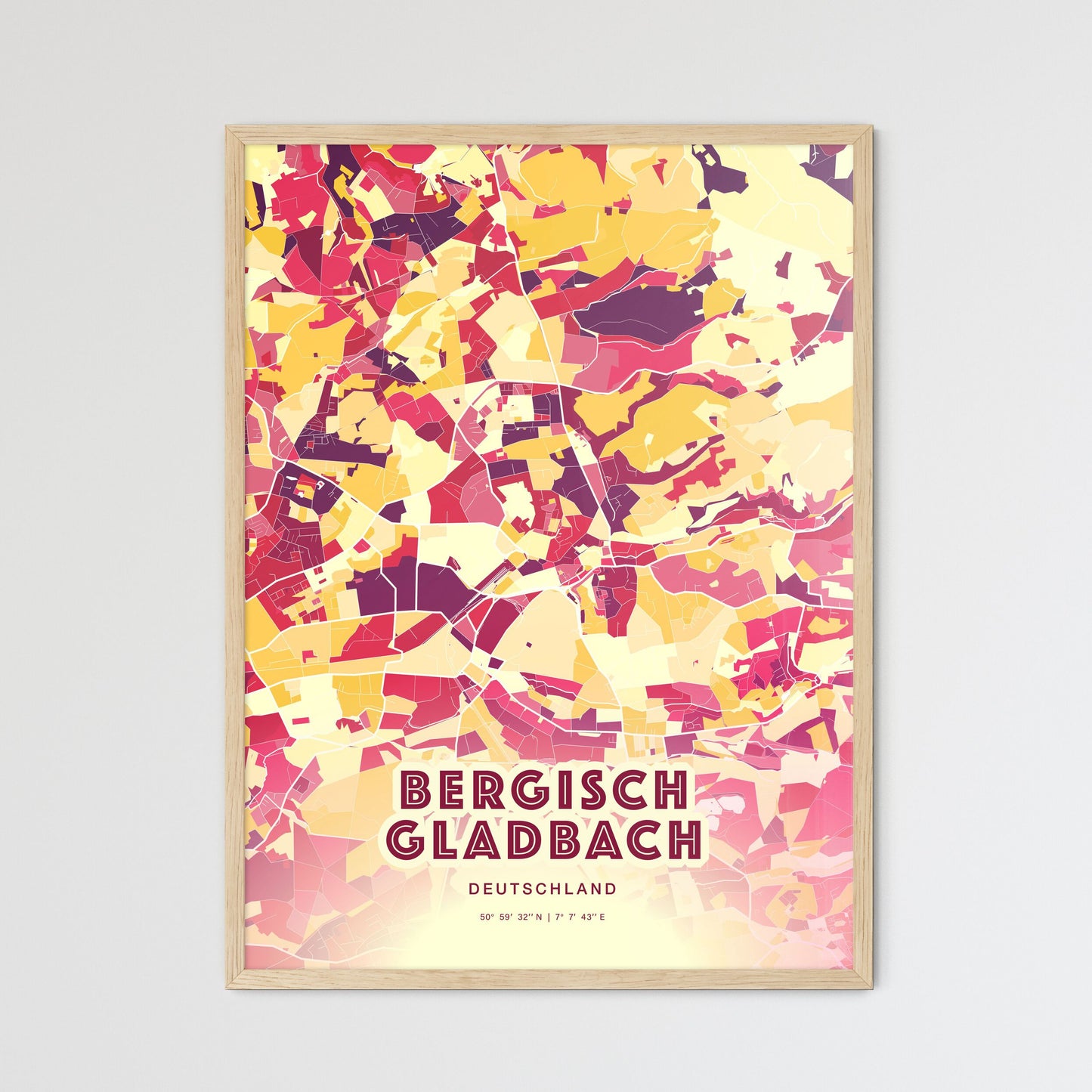 Colorful Bergisch Gladbach Germany Fine Art Map Hot Red