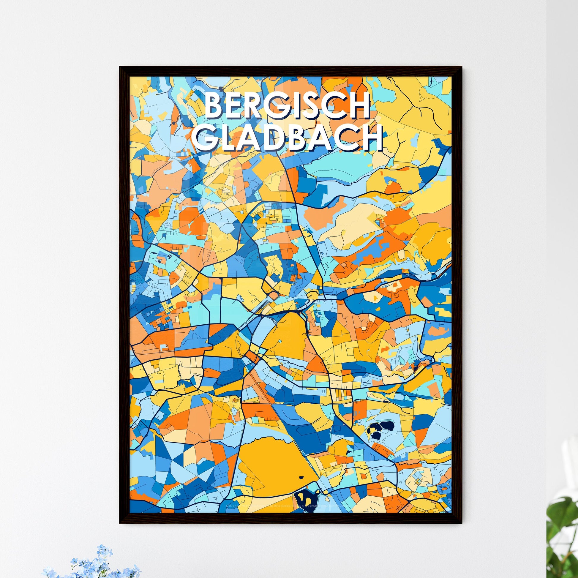 BERGISCH GLADBACH GERMANY Vibrant Colorful Art Map Poster Blue Orange