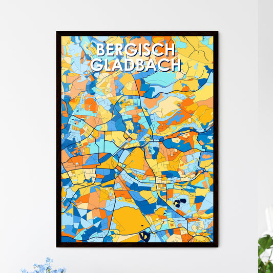 BERGISCH GLADBACH GERMANY Vibrant Colorful Art Map Poster Blue Orange