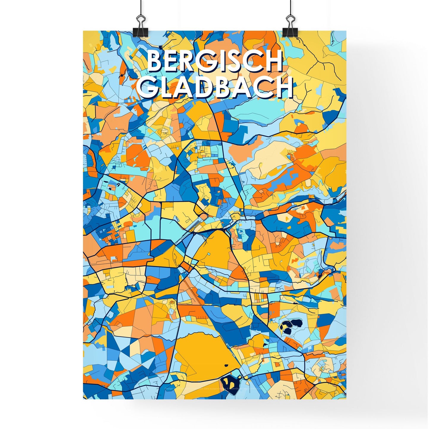 BERGISCH GLADBACH GERMANY Vibrant Colorful Art Map Poster Blue Orange