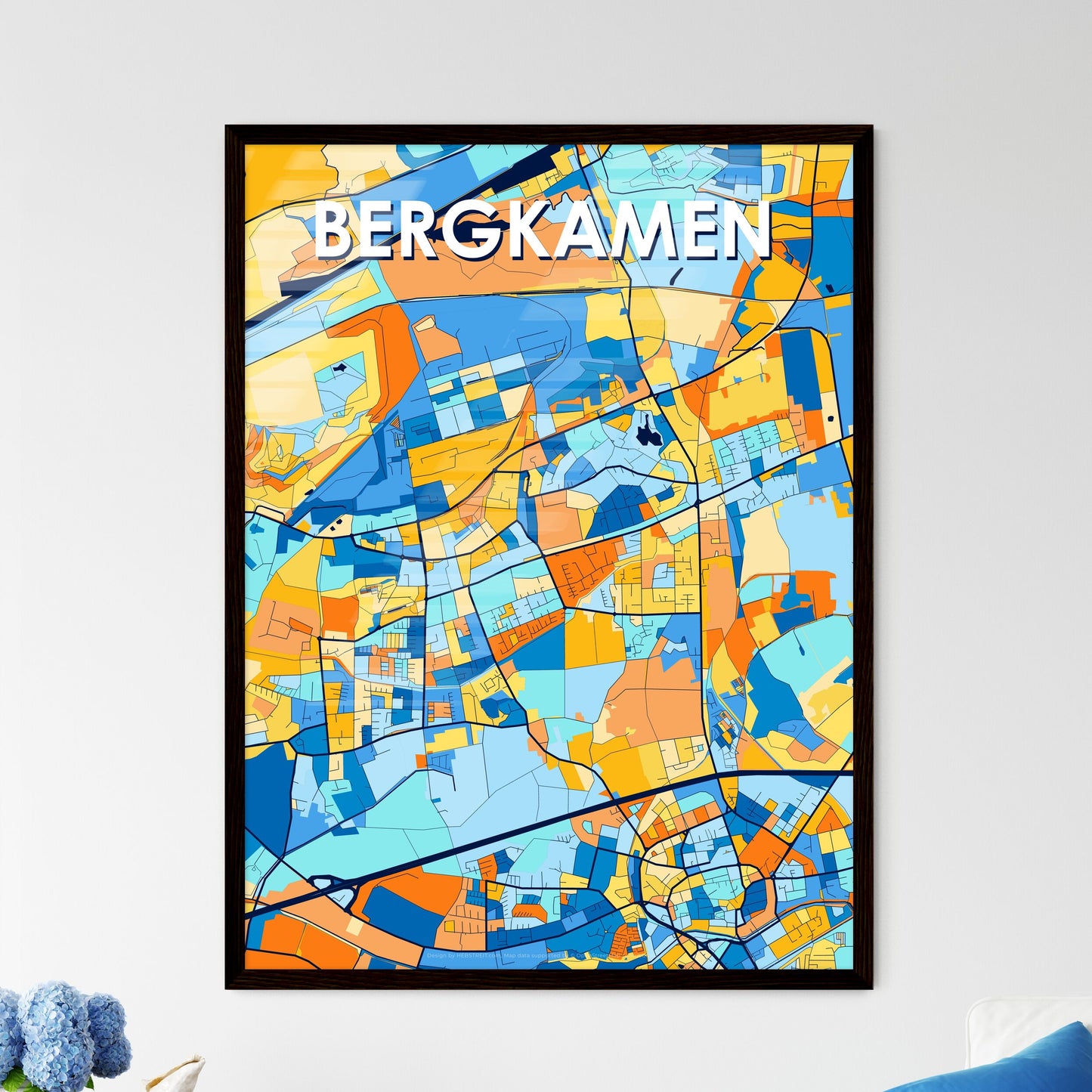 BERGKAMEN GERMANY Vibrant Colorful Art Map Poster Blue Orange