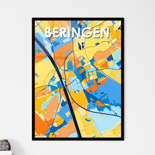 BERINGEN BELGIUM Vibrant Colorful Art Map Poster Blue Orange