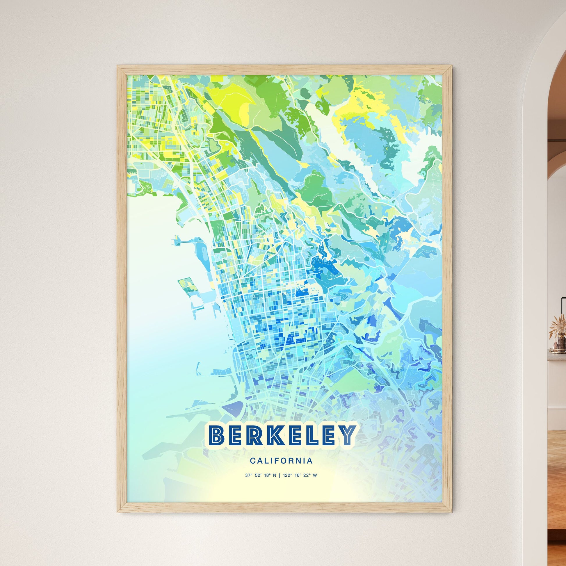 Colorful Berkeley California Fine Art Map Cool Blue